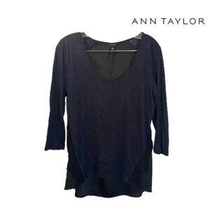 Ann Taylor Women's Lace Scoop Neck T-Shirt Loose Casual‎ Summer High low